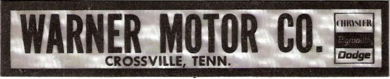 Vintage warner motor co. crossville tn car dealer emblem script dodge plymouth