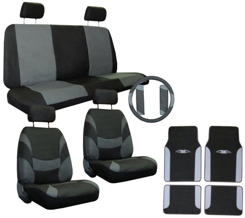 Grey black xtreme car truck suv seat covers pkg w/ tattoo floor mats & more #5