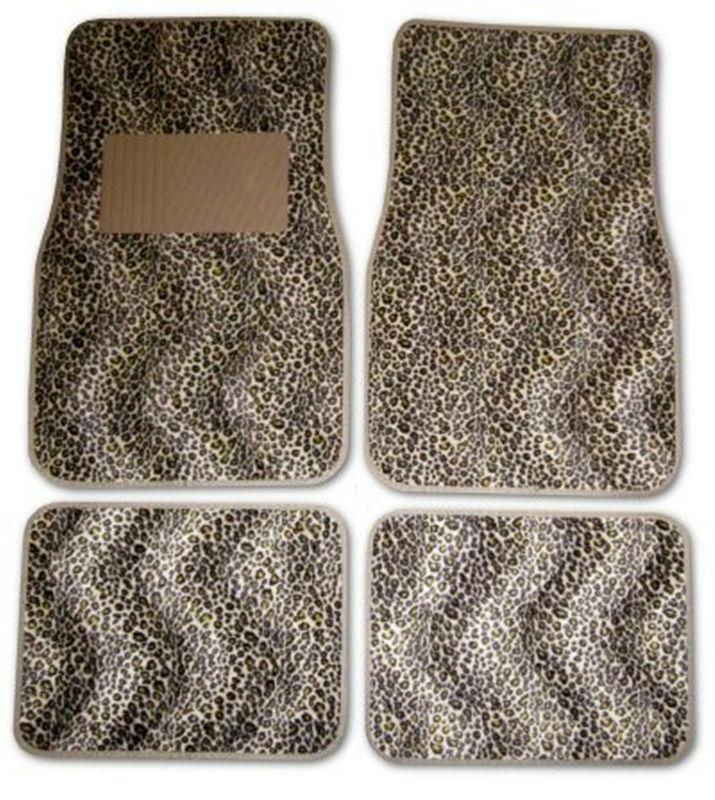 Cheetah tan black universal car front rear floor mats w/ drivers side heel pad k