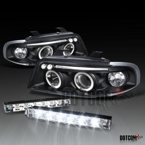Audi 96-99 a4 s4 jdm black halo projector headlight+bumper led drl fog light