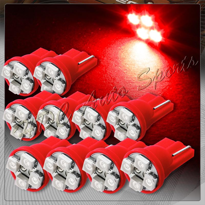 10x 4 smd t10 194 12v interior instrument panel gauge replacement bulbs - red