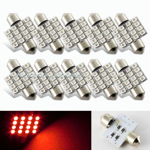 10x 34mm 16 smd red led panel interior replacement dome light lamp festoon bulb
