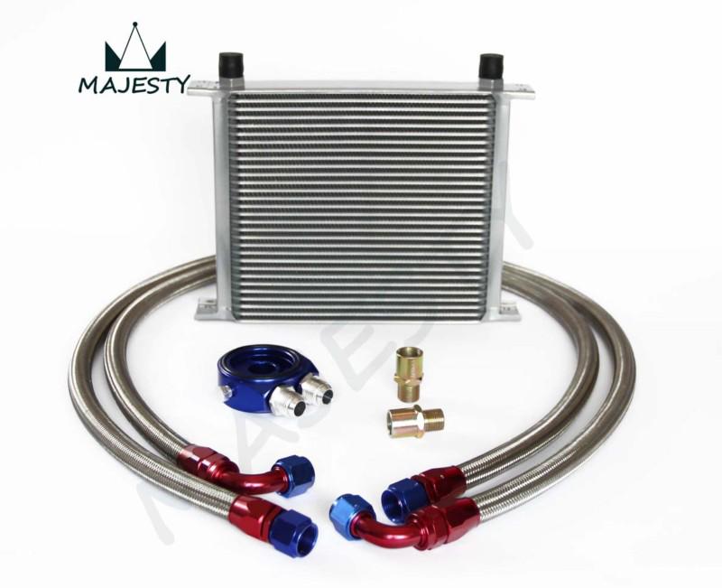 30 row an-10an universal engine transmission oil cooler silver+ filter kit blue
