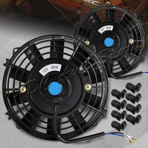 2 x 9&#034; black electric slim push pull engine bay cooling radiator fan universal 2