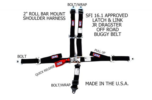 Rjs racing 2&#034; 5 pt latch &amp; link harness jr drag buggy belt black 30296-14-06