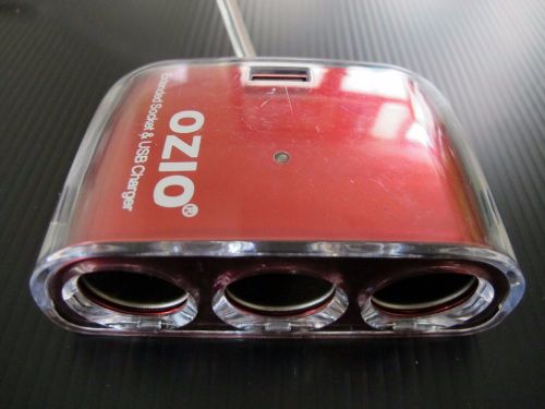 Ozio 3 way socket usb car lighter cigarette splitter adapter charger 12v 24v red