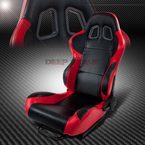 2 x red+carbon pvc leather sports style racing seats+mounting slider driver side