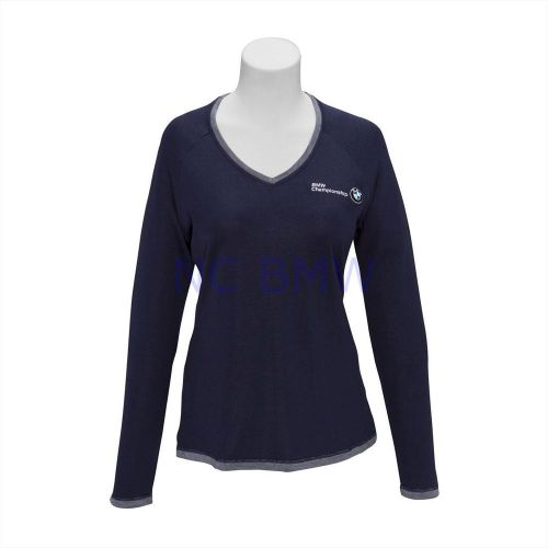 Bmw genuine logo oem factory original v-neck sweater / navy blue m medium