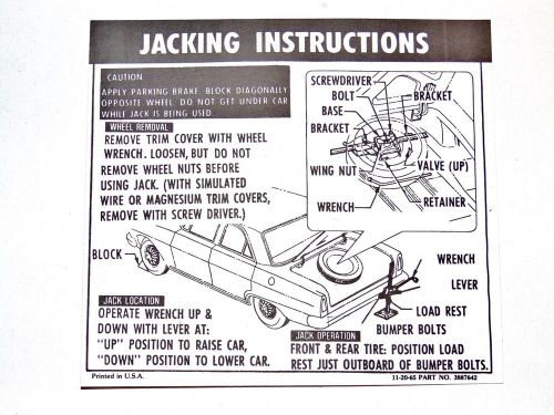 New trunk lid bumper jack instruction sticker chevy 2 nova 66 and ss