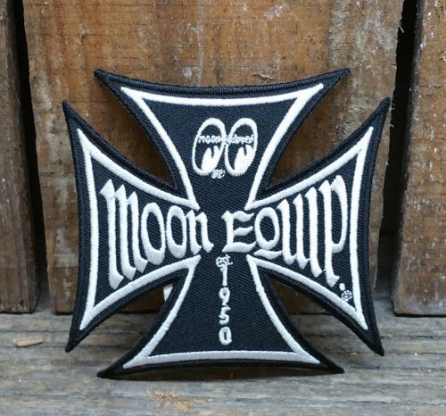 Moon equipped maltese iron cross jacket hat patch rat hot rod vtg style gasser