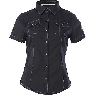 Divas snowgear pit womens short sleeve button up t-shirt black