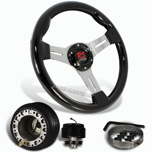 350mm 6-hole black wood steering wheel +hub for 92-95 honda civic/ 93-97 del sol