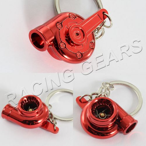 Metallic red turbo charger compressor spinning turbine fan key chain ring fob
