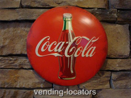 Cocoa cola round 12&#034; metal tin soda bottle coke crush cooler dome button