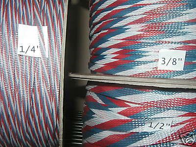 3/8 braided expandable sleeving rd wh bl techflex 25ft