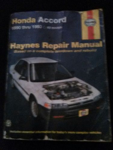 Honda accord 1990 thru 1993 all models haynes repair manual