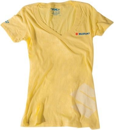 Factory effex logo womens v-neck short sleeve t-shirt suzuki yellow