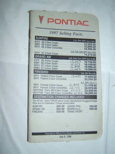 1997 pontiac dealer price &amp; selling facts booklet