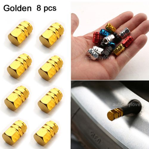 8pcs new gold hexagonal tyre wheel ventil valve cap for auto car truck