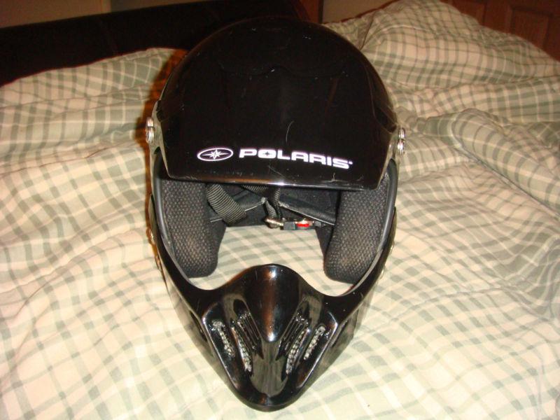 Polaris black gloss youth offroad helmet med kid, child, atv, motorcross, quad 