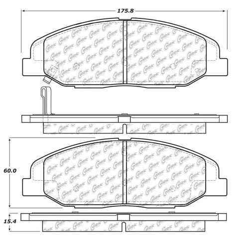 Disc brake pad-posi-quiet extended wear with shims and hardware front centric