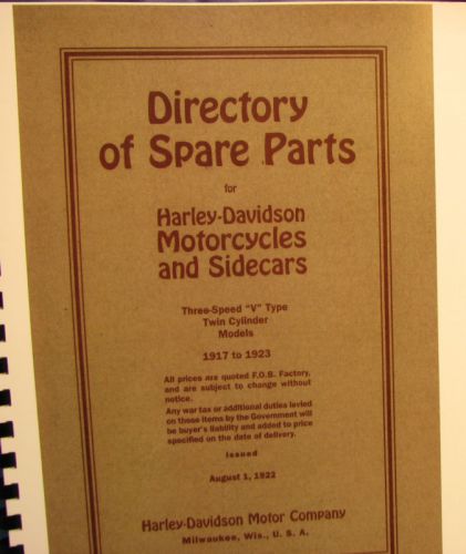 1917 - 1923 harley-davidson  directory of spare parts for motorcycles &amp; sidecars