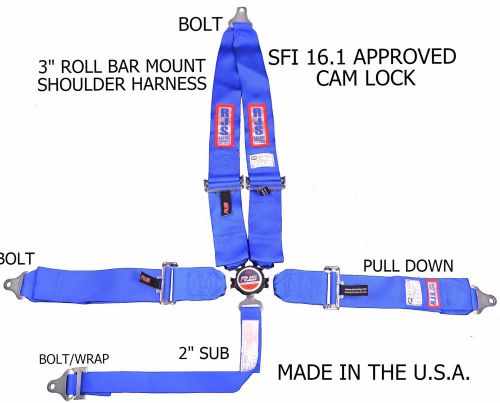 Cam lock sfi 16.1 5 point belt harness v mount bolt in blue rjs rally car pro