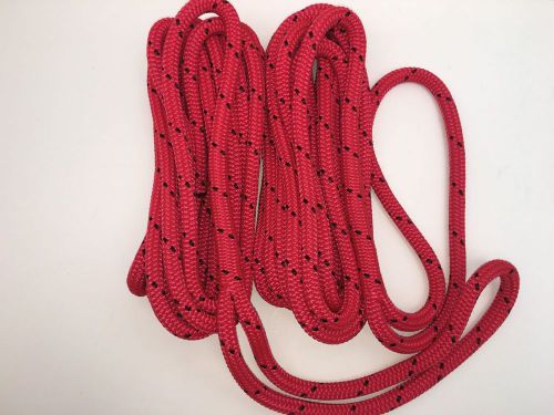 (2) 1/2&#034; x 20&#039; red &amp; black dock line double braid nylon rope made in the usa