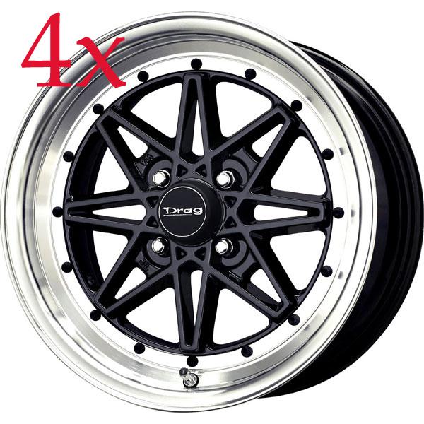 Drag wheels dr20 15x7 4x100 +10 gloss black rims miata echo mk2 mr2 escort ek eg