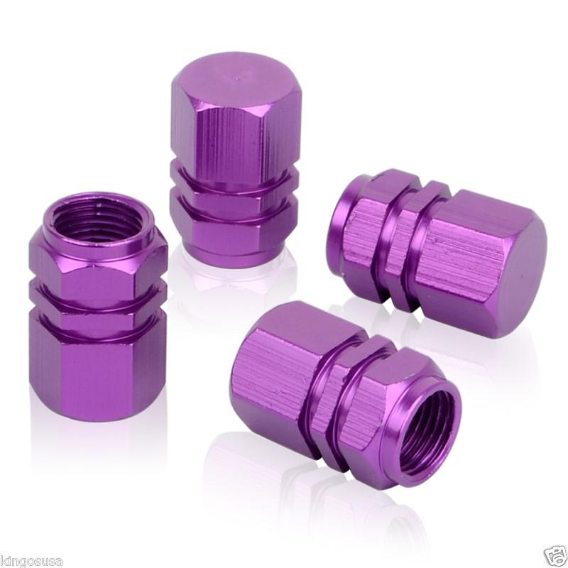 Purple 4 pcs universal fit any size car tire rim wheel metal valves stems caps 