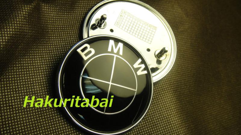 Bmw black blk style hood emblem 82mm+trunk emblem 74mm badge x 2pcs