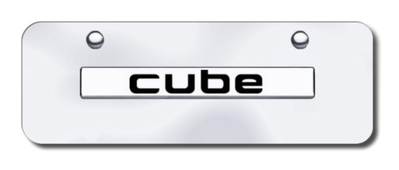 Nissan cube name chrome on chrome mini-license plate made in usa genuine