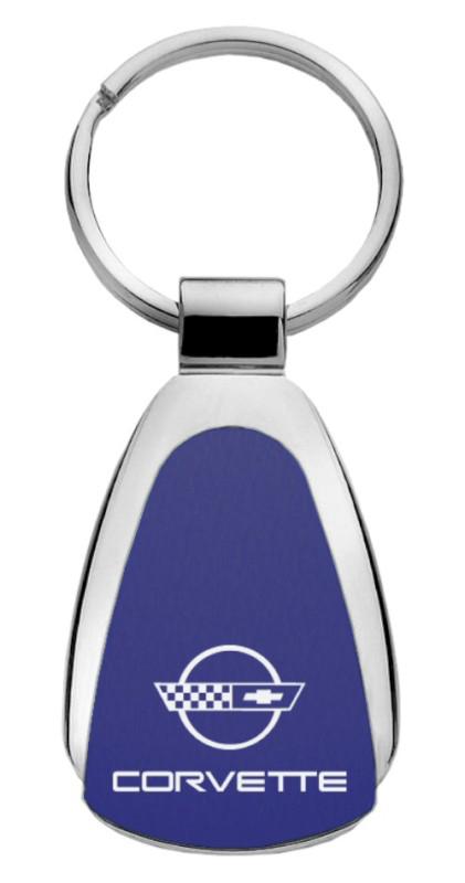Gm corvette c4 blue teardrop keychain / key fob engraved in usa genuine
