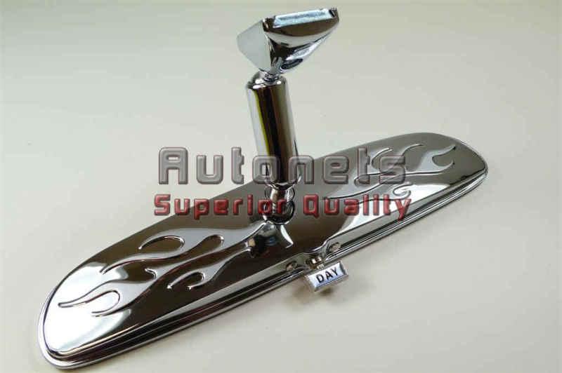 Chrome steel interior rear view mirror silver flame rat rod universal fit
