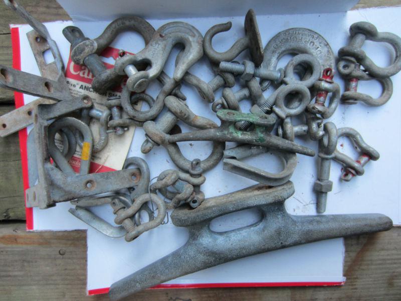 Vintage boat and dock galvanized  hardware 30 shackles cleats eyes thimbles lot 