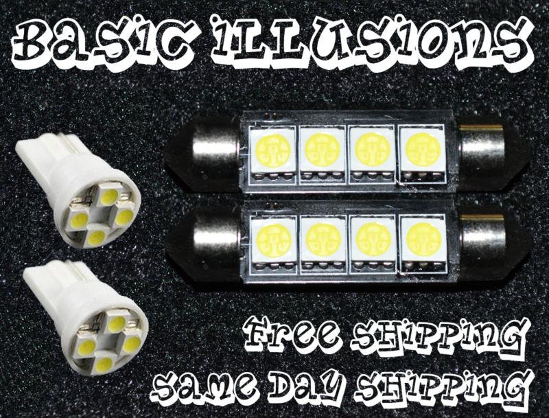 Green 2x 211 4smd dome map light + 2x 194 4led license plate courtesy bulb