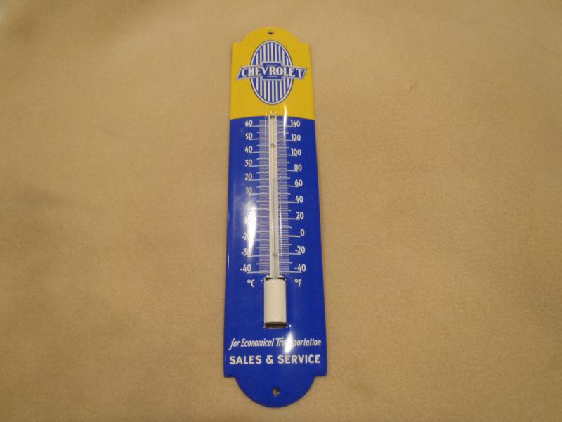  chevrolet chevy genuine porcelain sales & service thermometer sign garage shop
