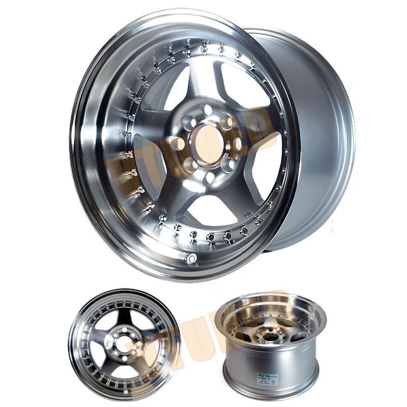Rota kyusha 15x9 (4x100 -15mm 67.1 hub bore) full polish silver 4 wheels new