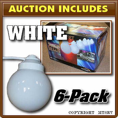 Globe rv awning patio party lights - white - set of 6 globes -z-