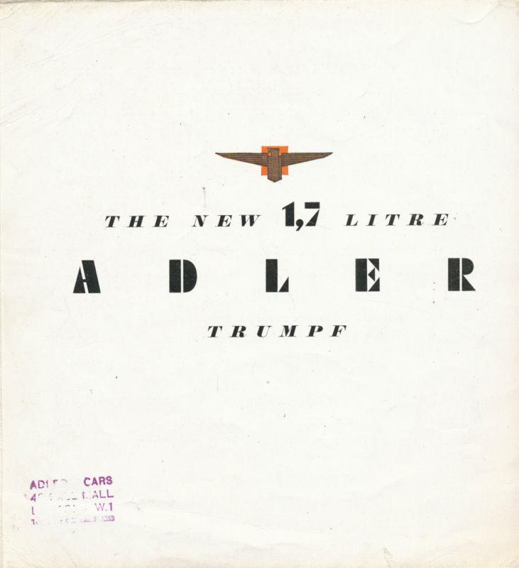 1936 adler trumpf 1,7 litre brochure