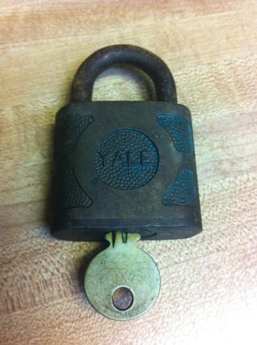 Antique brass large yale padlock with original numbered yale key!