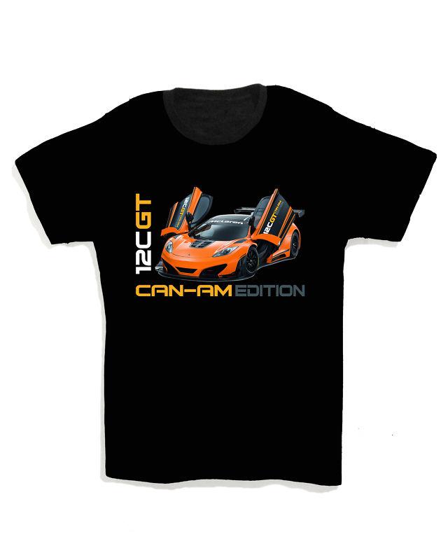 New and rare mclaren 12c gt car can-am edition 2013 black tshirt size s to xxxl