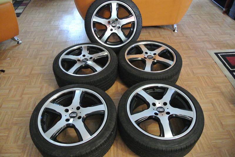 Nissan versasport tuning t5 machined  w/black accent wheels/tires  set of 5 nice
