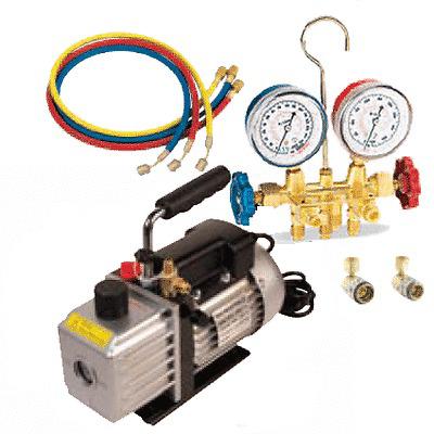 One fjc a/c vacuum pump kit w/ r134a manifold gauge set
