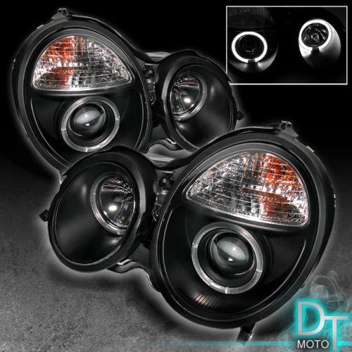Black 00-02 mercedes w210 e-class dual halo projector headlights lamp left+right
