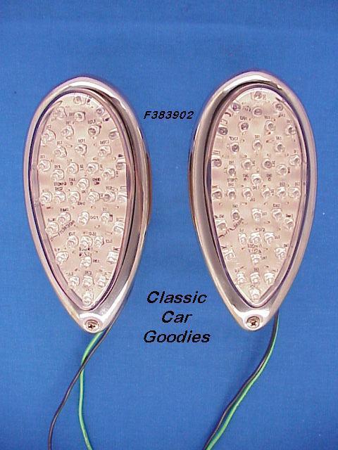 1938-1939 ford "clear led" tail lights (2) inc housings