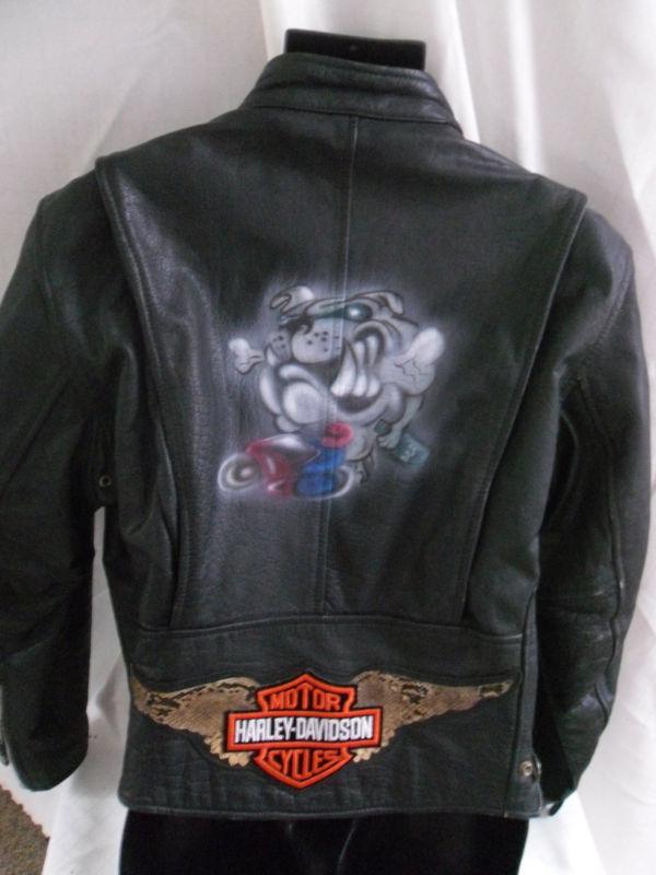 Harley-davidson black leather jacket w airbrush design