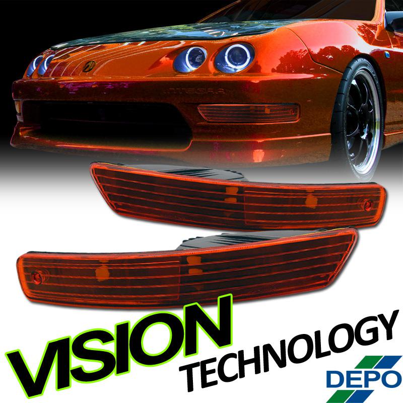 Depo pair 98-01 integra dc amber/smoke tint lens front bumper turn signal lights