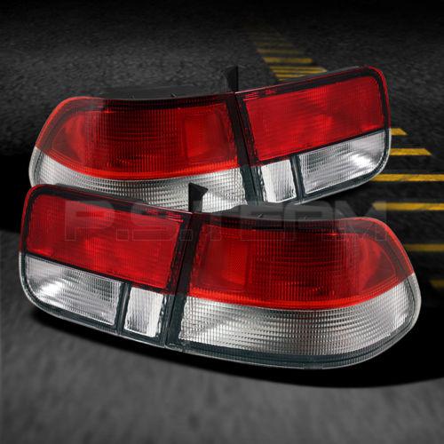 96-00 honda civic 2dr coupe jdm red clear tail lights 4pcs left & right