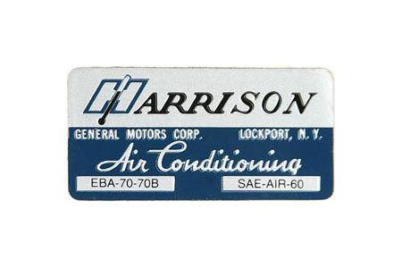 Corvette harrison air conditioning heat exchanger decal, 1970